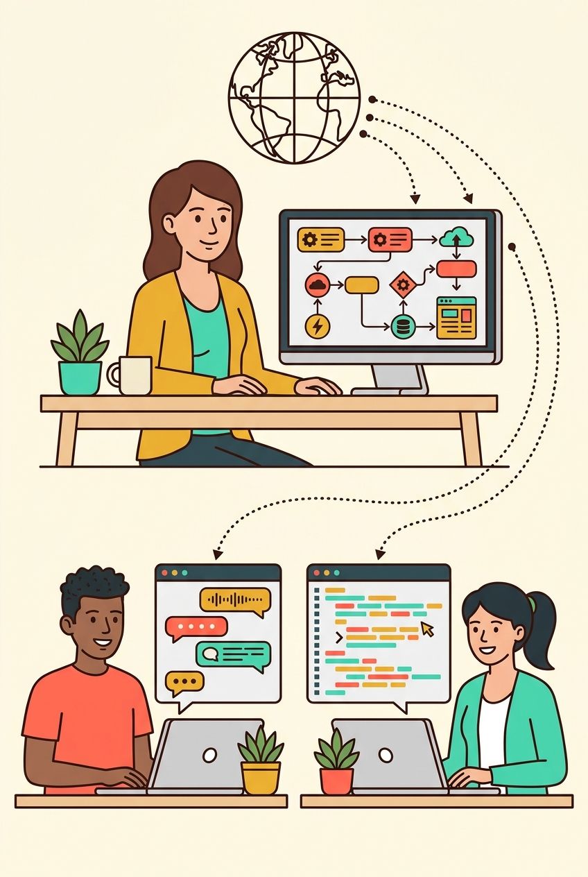 A business owner collaborating in real time with their dedicated remote team across time zones