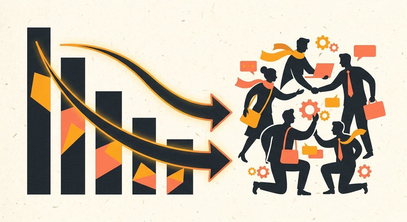 Illustration of falling cost bars transforming into a growing remote team
