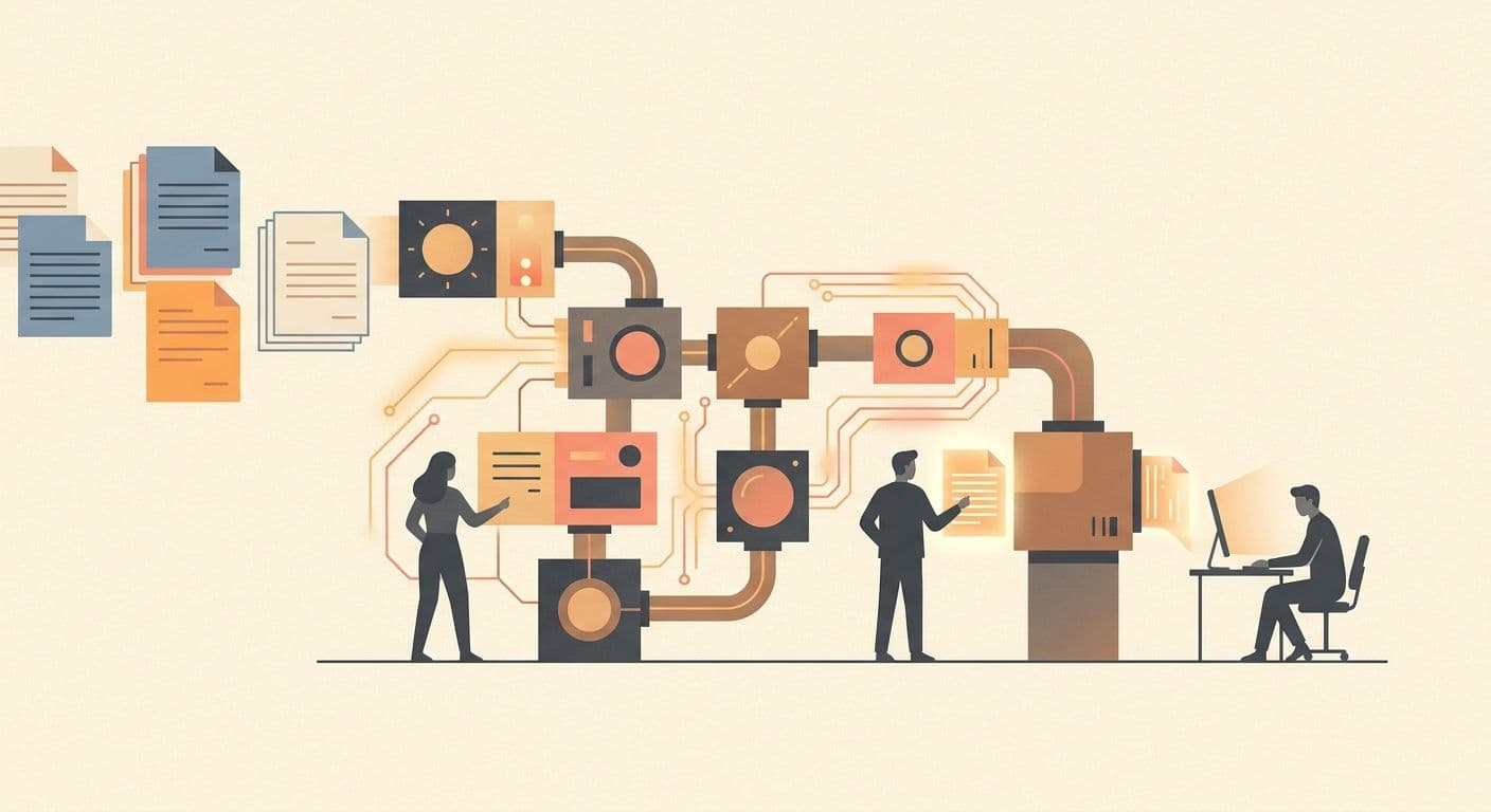Illustration of medical claims flowing through an AI pipeline with human review