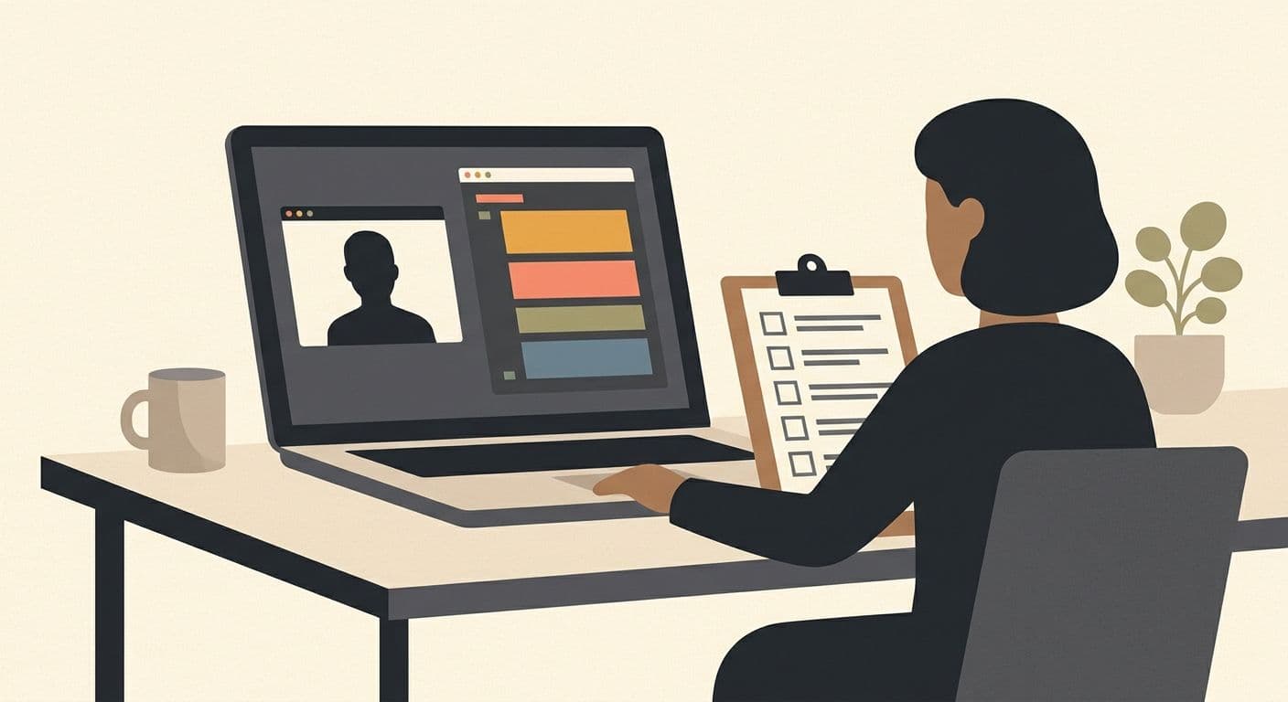 Illustration of a live-coding interview on a shared screen